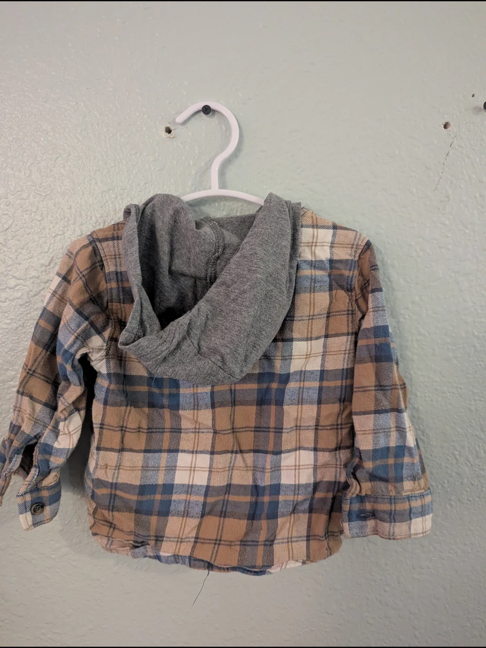 Toddler Hooded Plaid Button-Up Jacket in Brown and Blue